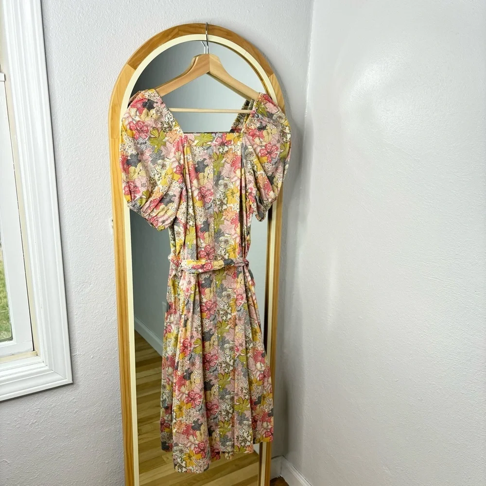 J. Crew Liberty Mauvy floral cottage puff sleeve button up midi dress - Picture 6 of 9